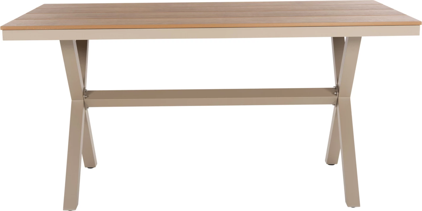 Aluminijasta pravokotna miza TAWNEE FH6037.04 barva šampanjca-poliles v naravni barvi lesa 150x89,5x73H