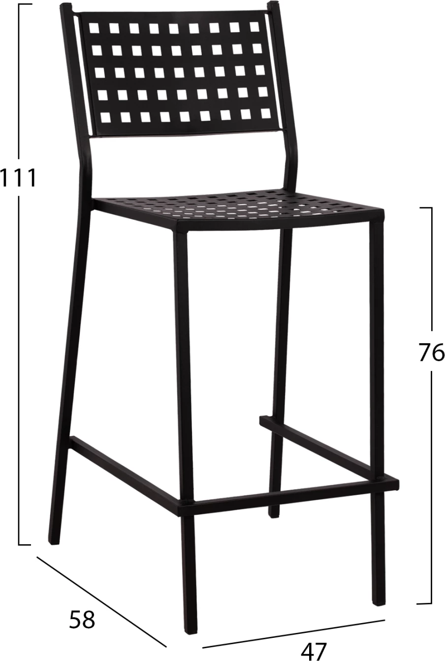 Barski stol Olympias kovinski FH5528.01 črne barve 47x58x111 cm