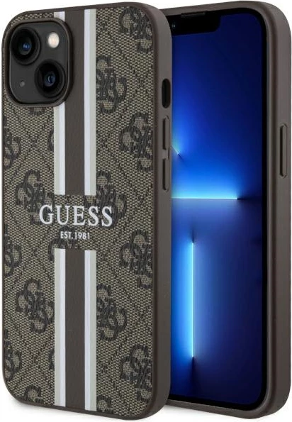 Ovitek za telefon Guess GUHMP14MP4RPSW za iPhone 14 Plus 6,7", 4G potiskane proge MagSafe, rjav