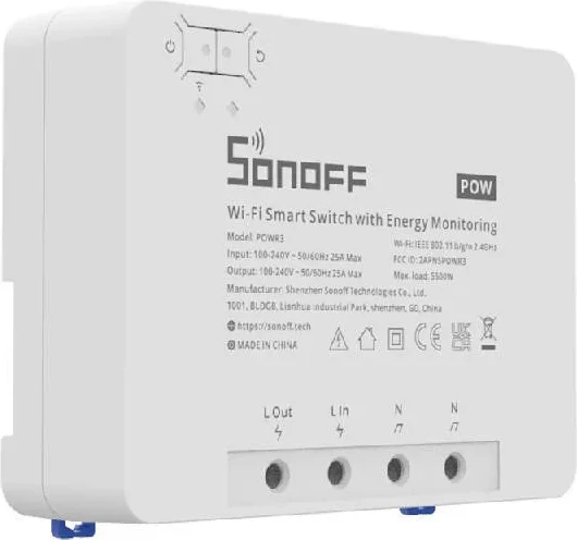 Pametna vtičnica WiFi, merjenje porabe energije Sonoff POWR3, bela