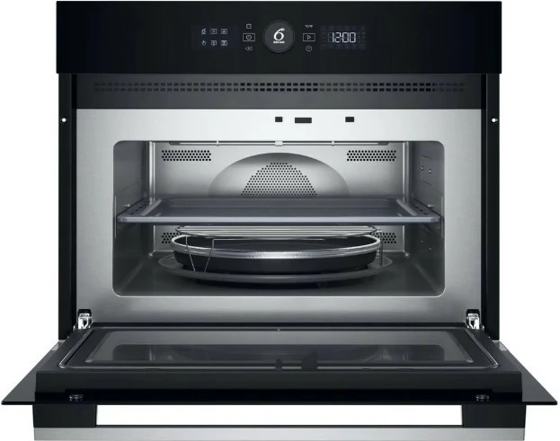 Vgradna mikrovalovna pečica, Whirlpool WMW57DHMX, 40 L, žar + vroči zrak, upravljanje na dotik, spodnje odpiranje, črno/nerjaveče