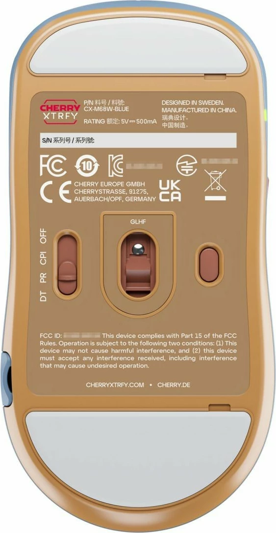 Gaming miš CHERRY XTRFY M68 Wireless, 26000 DPI, črna, modra, rjava