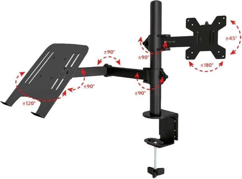 Namizni nosilec 2-v-1 za monitor 13–32" in prenosnik 12–17", vrtljiv, Techly, črn