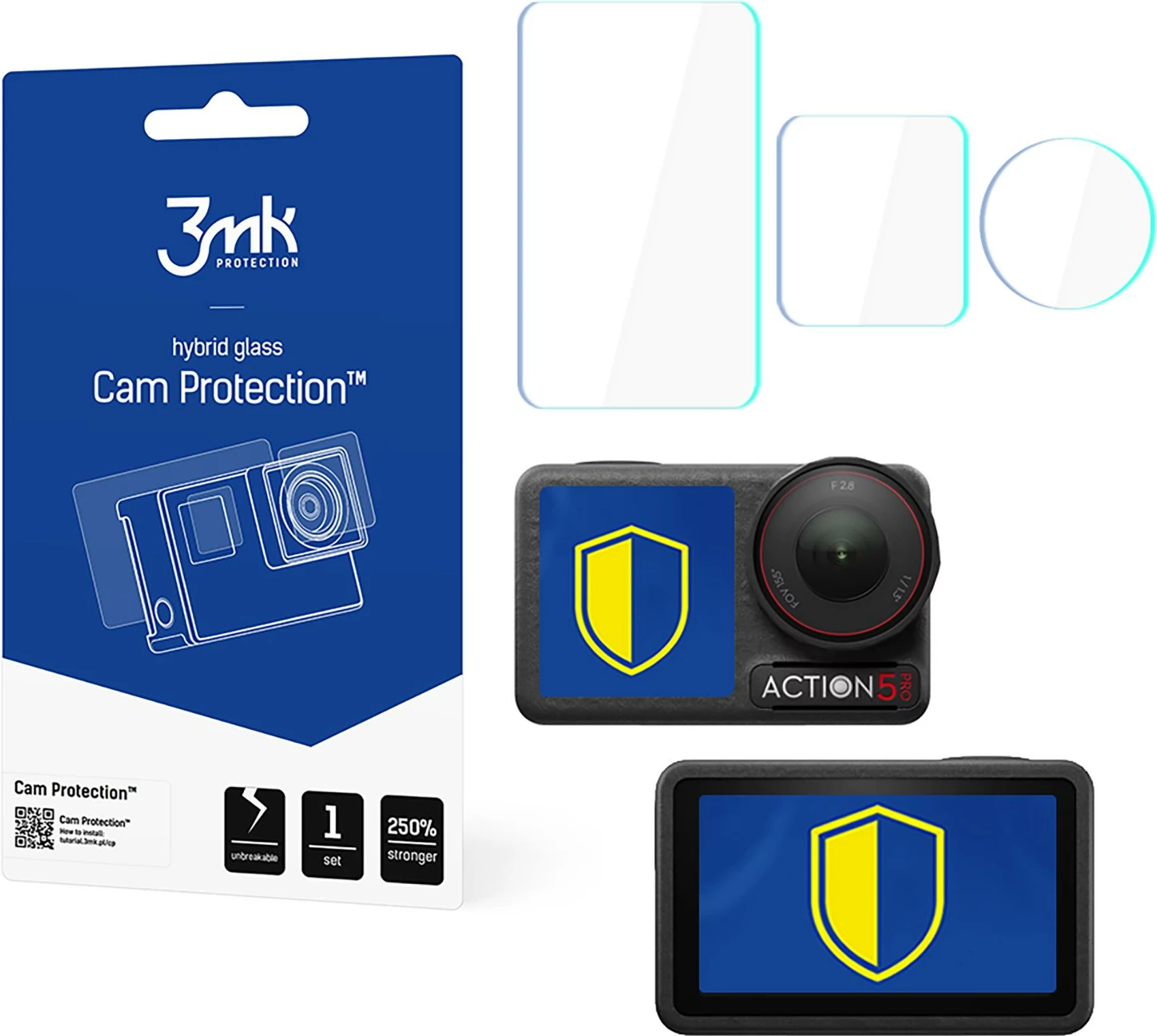 Hibridno zaščitno steklo za kamero DJI Osmo Action 5 Pro, 3mk Protection, komplet