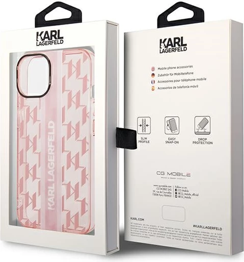 Prozoren ovitek z navpičnimi črtami Karl Lagerfeld za iPhone 14 Plus 6,7", roza