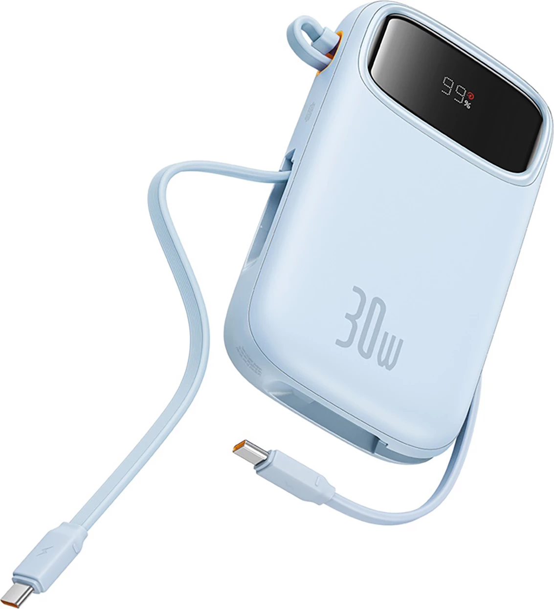Kompakten powerbank, Baseus QPow 2, 10000 mAh, 30 W, z integriranim kablom USB-C, moder
