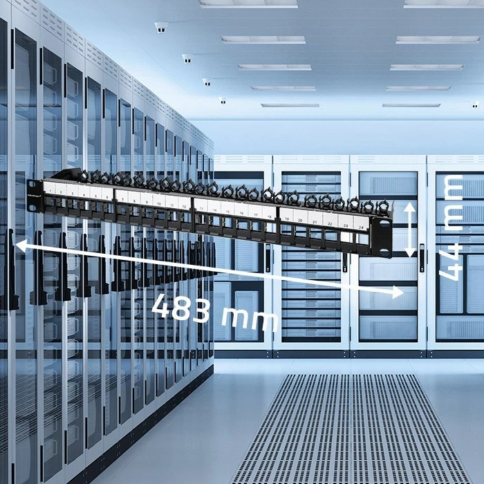 Patch panel za 19'' rack, 24 vrat, 1U, UTP, črn Qoltec 54516