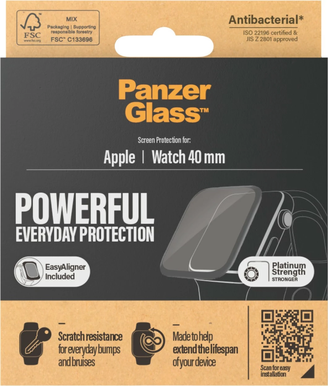 Zaščita zaslona PanzerGlass za Apple Watch Series 4/5 40 mm, prozorna, črni okvir
