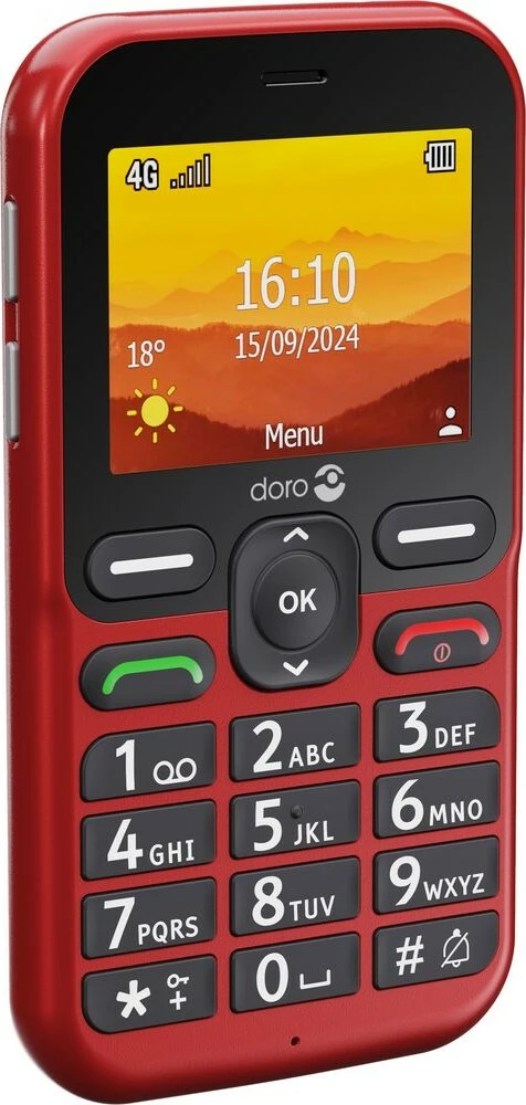 Preprost mobilni telefon Doro Leva L10, Single SIM, 2,4", 2 MP, 1150 mAh, rdeč