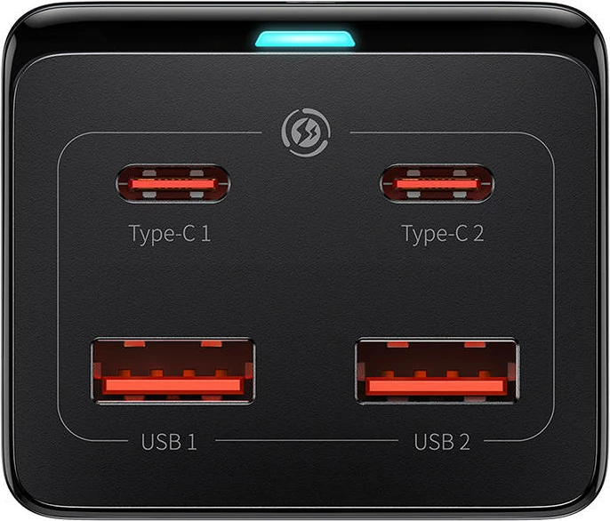 Polnilnik Baseus GaN3 Pro, 100 W, 2x USB-C + 2x USB-A, AC vtič, črn