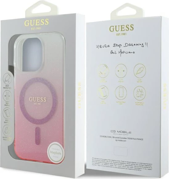 Ovitek za telefon IML z sijočim gradientom, združljiv z MagSafe za iPhone 16 Pro, rožnat - Guess