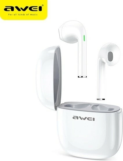 Slušalke Bluetooth AWEI T28 TWS s postajo za polnjenje, bele