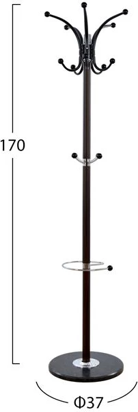 Klobuk/plašč stojalo kovinsko SHIA FH0038.05 vrtljivo oreh z črno marmorno osnovo Φ37x170Η cm