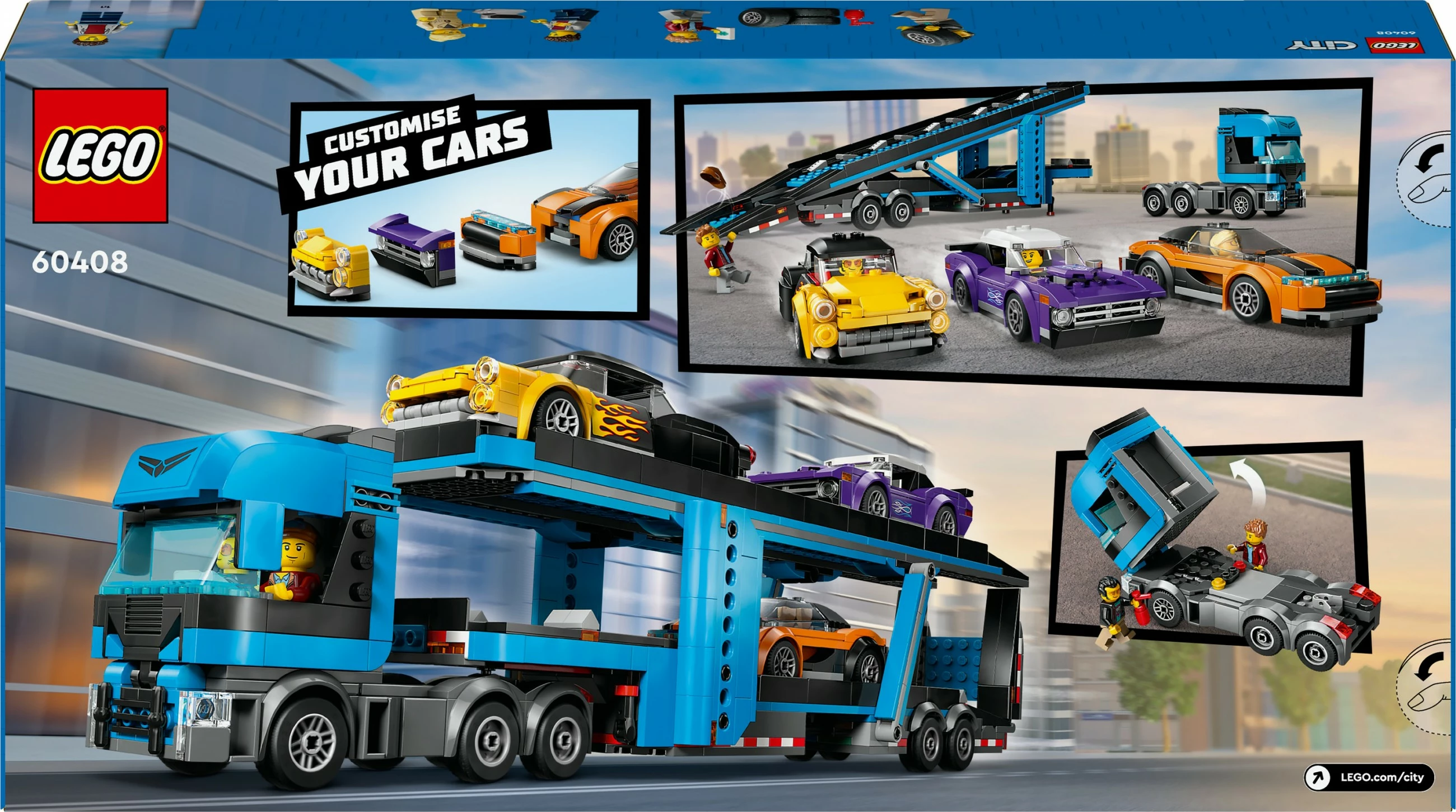 Komplet za sestavljanje avtotransporter z dirkalniki LEGO City 60408, večbarven