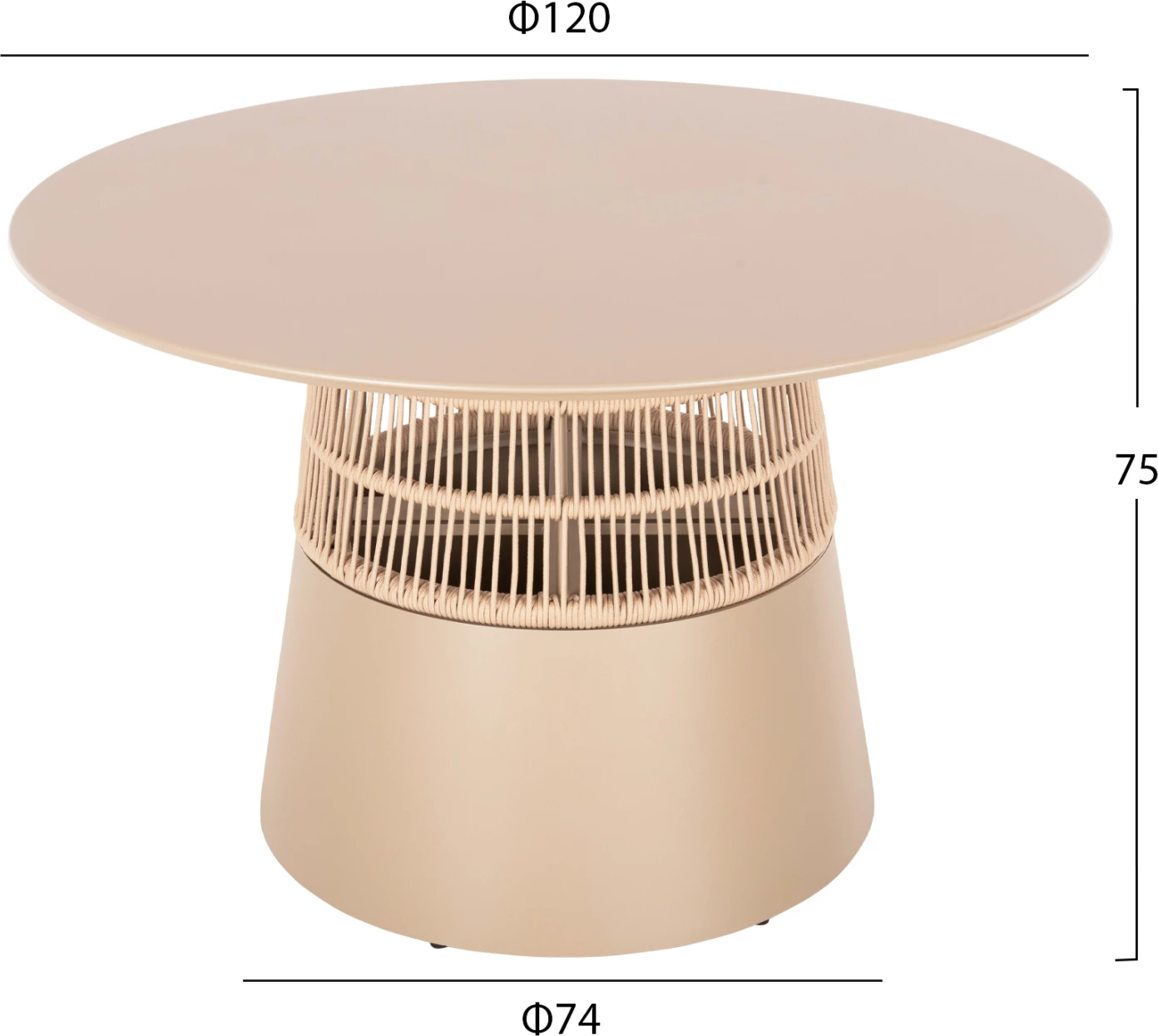 Okrogla miza SAEID FH6106.04 aluminij v barvi šampanjca - sintetična vrv v bež barvi Φ120x75Hcm