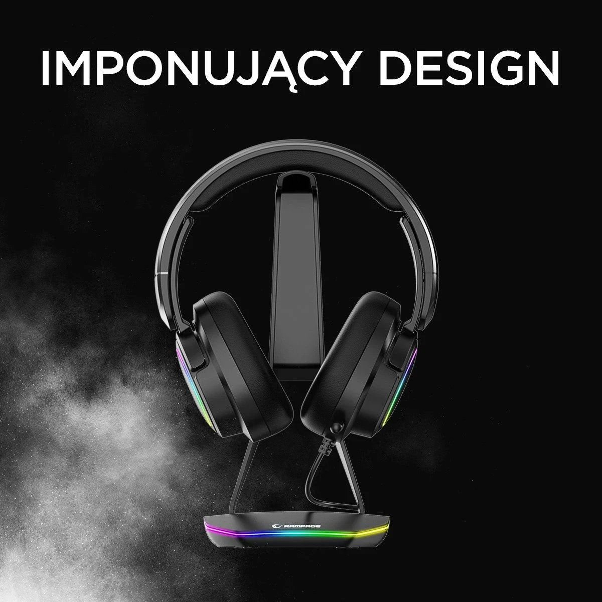 Nosilec za slušalke, gaming, RGB, 2x USB Rampage T14, črn