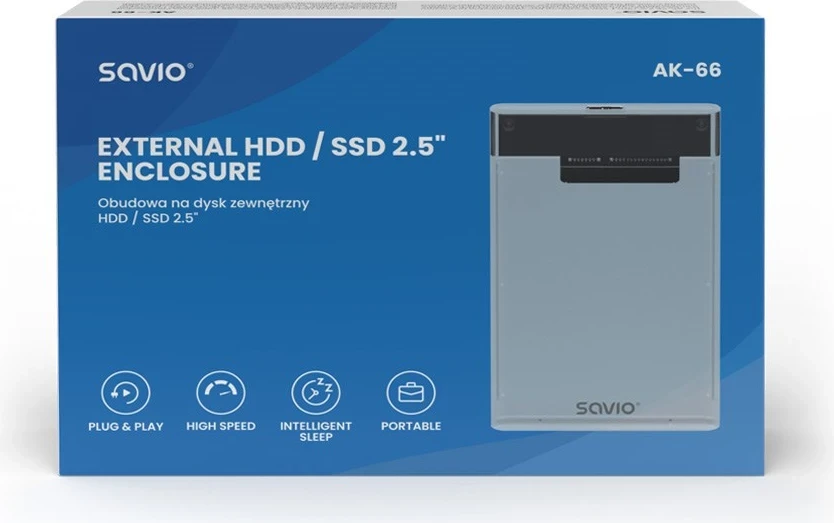 Zunanja škatla za HDD/SSD 2,5", Savio AK-66, USB 3.0, prozorna