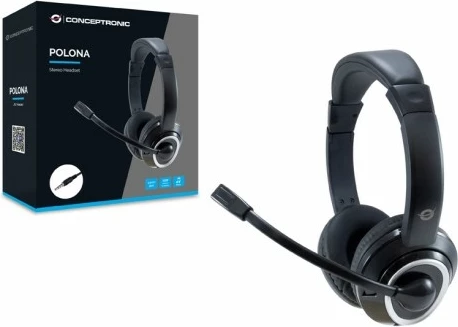 Kabelske slušalke z mikrofonom Conceptronic, priključek 3,5 mm, kabel 2 m, črne