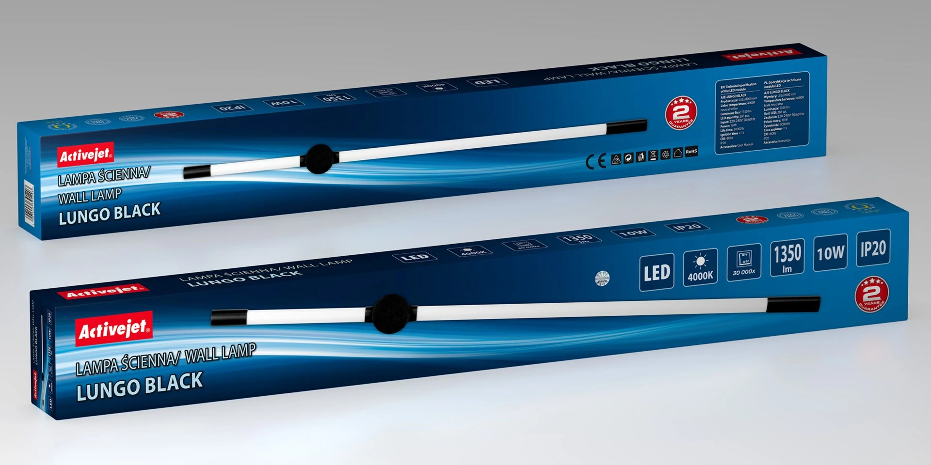 LED stenska svetilka Activejet AJE-LUNGO, 10 W, črna