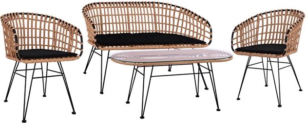 Set 4 kosov Miza s klopjo in 2 naslanjačema Allegra Wicker Beige FH10600