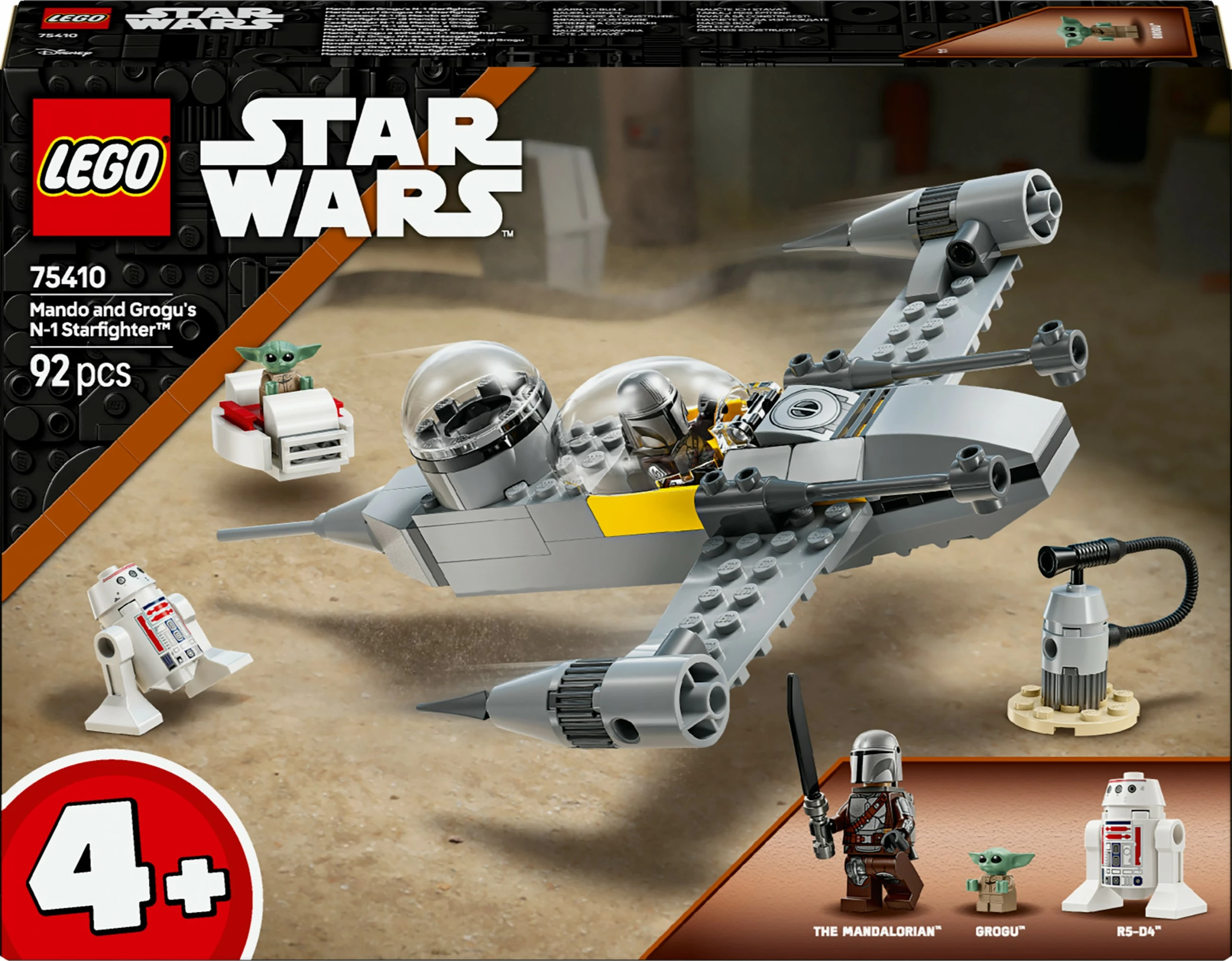 Set za sestavljanje LEGO Star Wars 75410 Mando in Grogu N-1 Starfighter, 92 kosi, večbarven