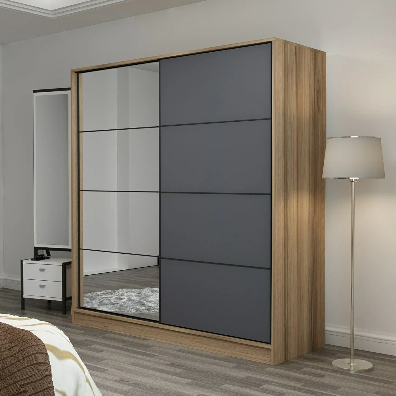 Garderobna omara Hanah Home Kale, hrast in antracit, 180x210x52 cm