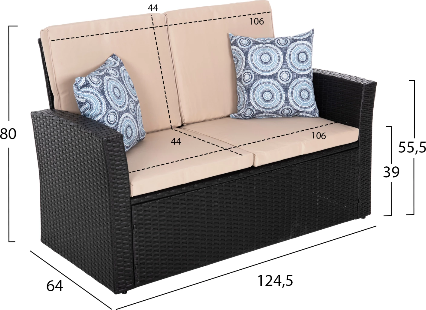 Zunanji salon 4-delni set THORE FH5978 sintetični ratan v antracit-bež blazinah