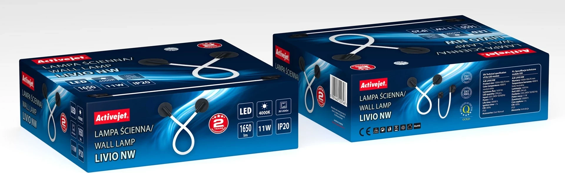 LED stenska svetilka Activejet AJE-LIVIO NW, črna