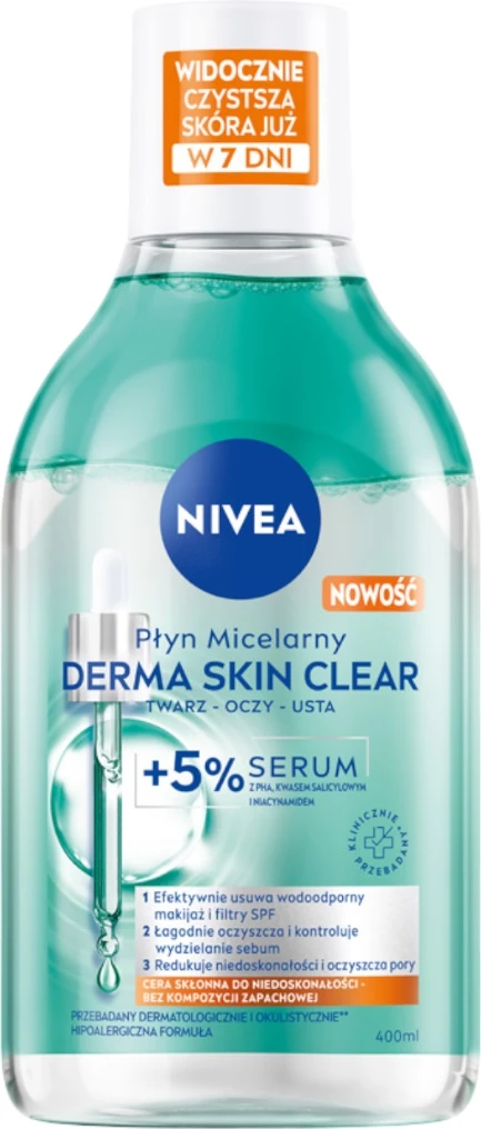 Micelarna voda za obraz, Nivea Derma Skin Clear, 5% serum, 400 ml
