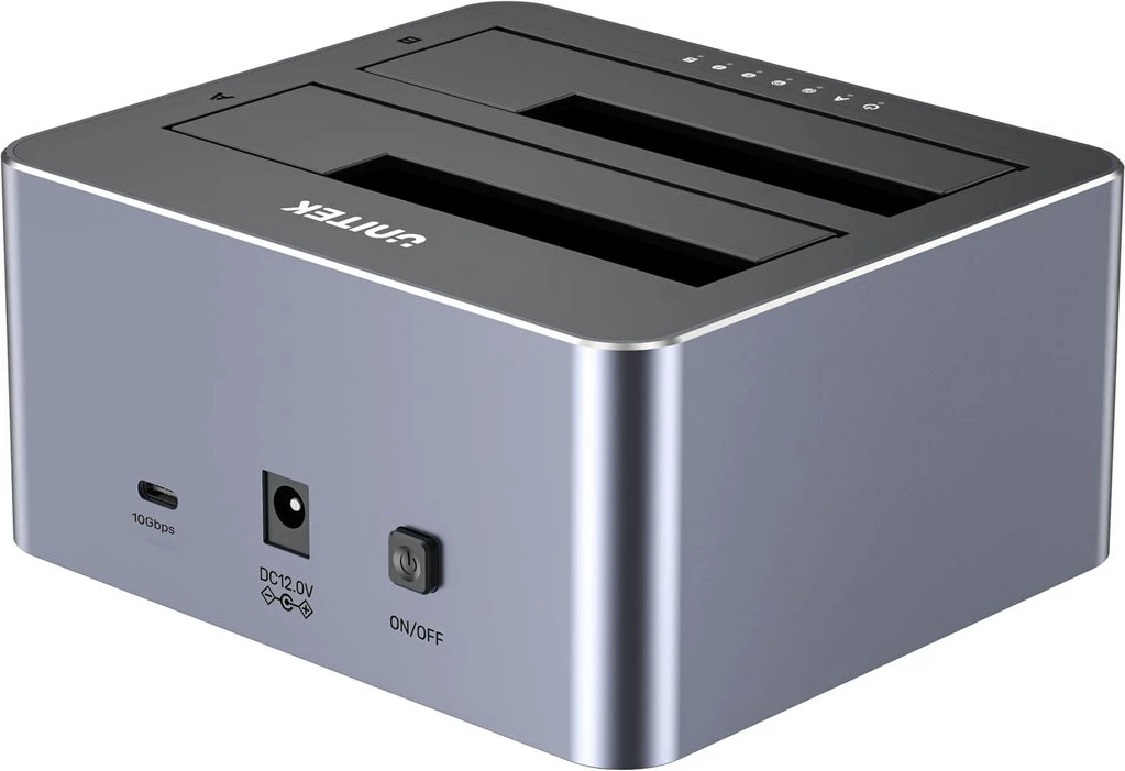 Klonirna postaja UNITEK, 2x SATA 2,5" 3,5", USB-C, siva
