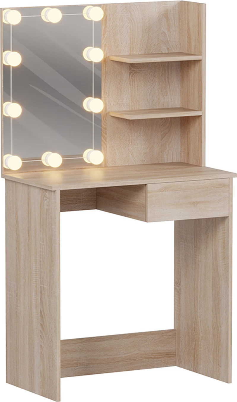 Tualetna mizica z LED lučmi in policami, LAURYN FH2501.01, melamin, barva SONAMA, 75x40x134.5H cm