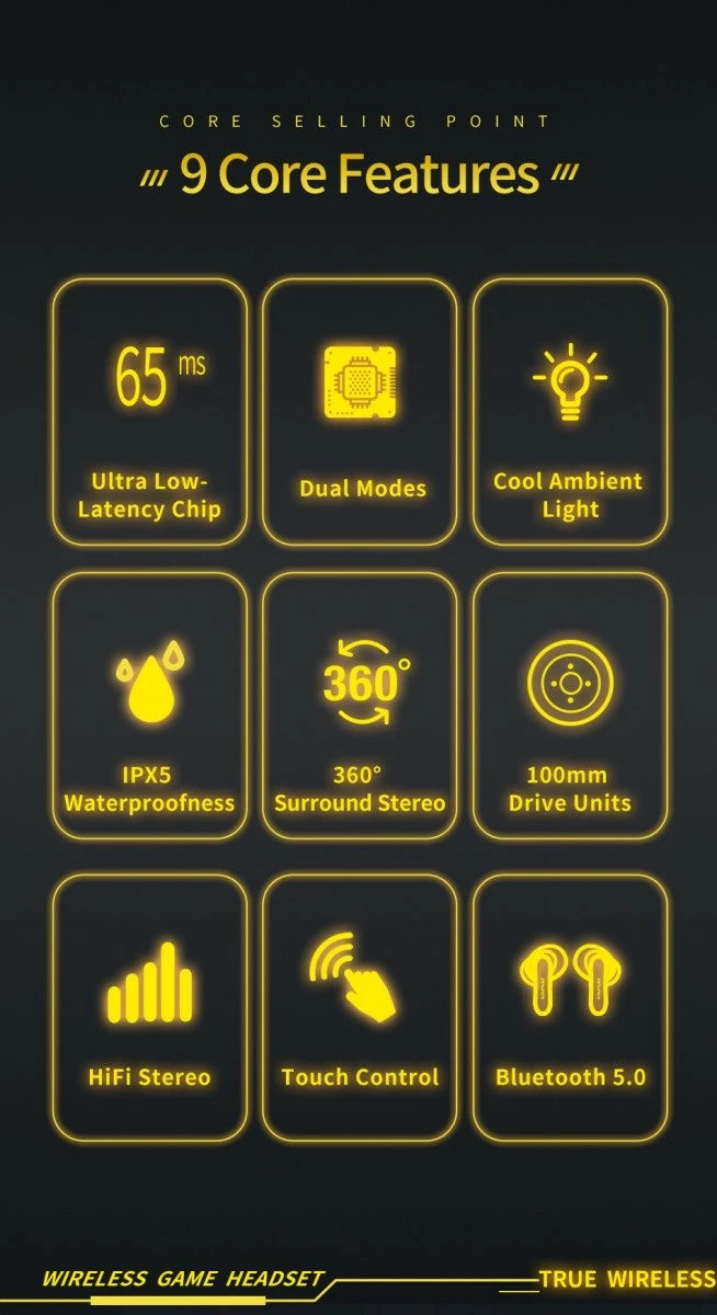 Brezžične slušalke za gaming s polnilno postajo, AWEI T35 TWS, Bluetooth 5.0, črne