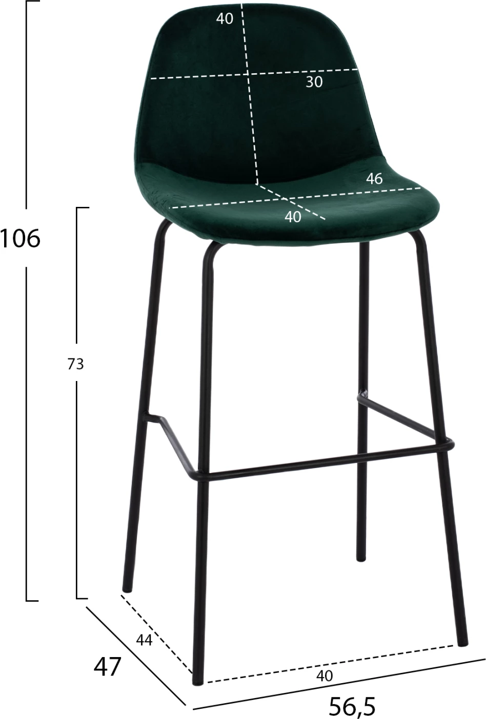 Stol VINCENT FH8579.13 ŽAMET ZELEN IN KOVINSKI OKVIR 56,5x47x106 cm, set 4 kosov