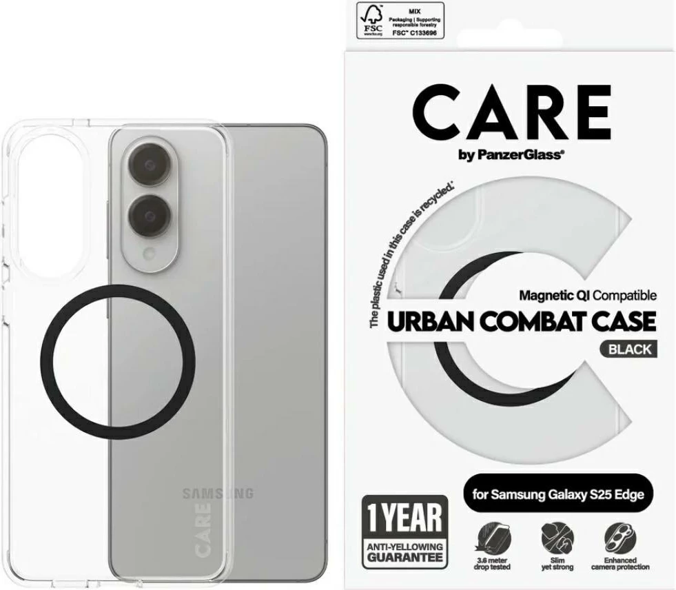 Ovitek PanzerGlass CARE Urban Combat za Samsung Galaxy S25 Edge, prozoren