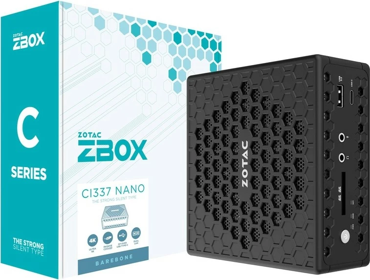 Mini PC Zotac ZBOX CI337 NANO, Intel N100, 1x DDR5 SODIMM, SATA M.2, črn