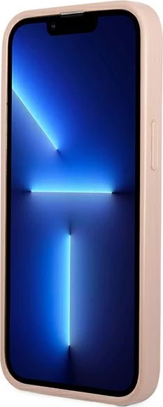 Ovitek za telefon Saffiano Triangle za iPhone 13, trdi ovitek, s prostorom za kartice, roza, Guess GUHCP13MPSATPP