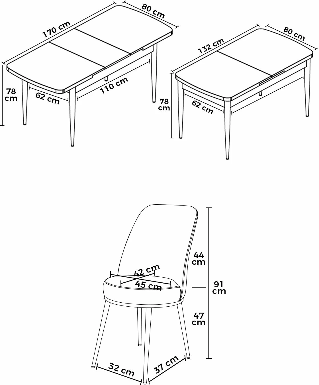 Raztegljiva jedilna miza z 6 stoli, 7-delni set, Skye Decor Zen, bela in vijolična