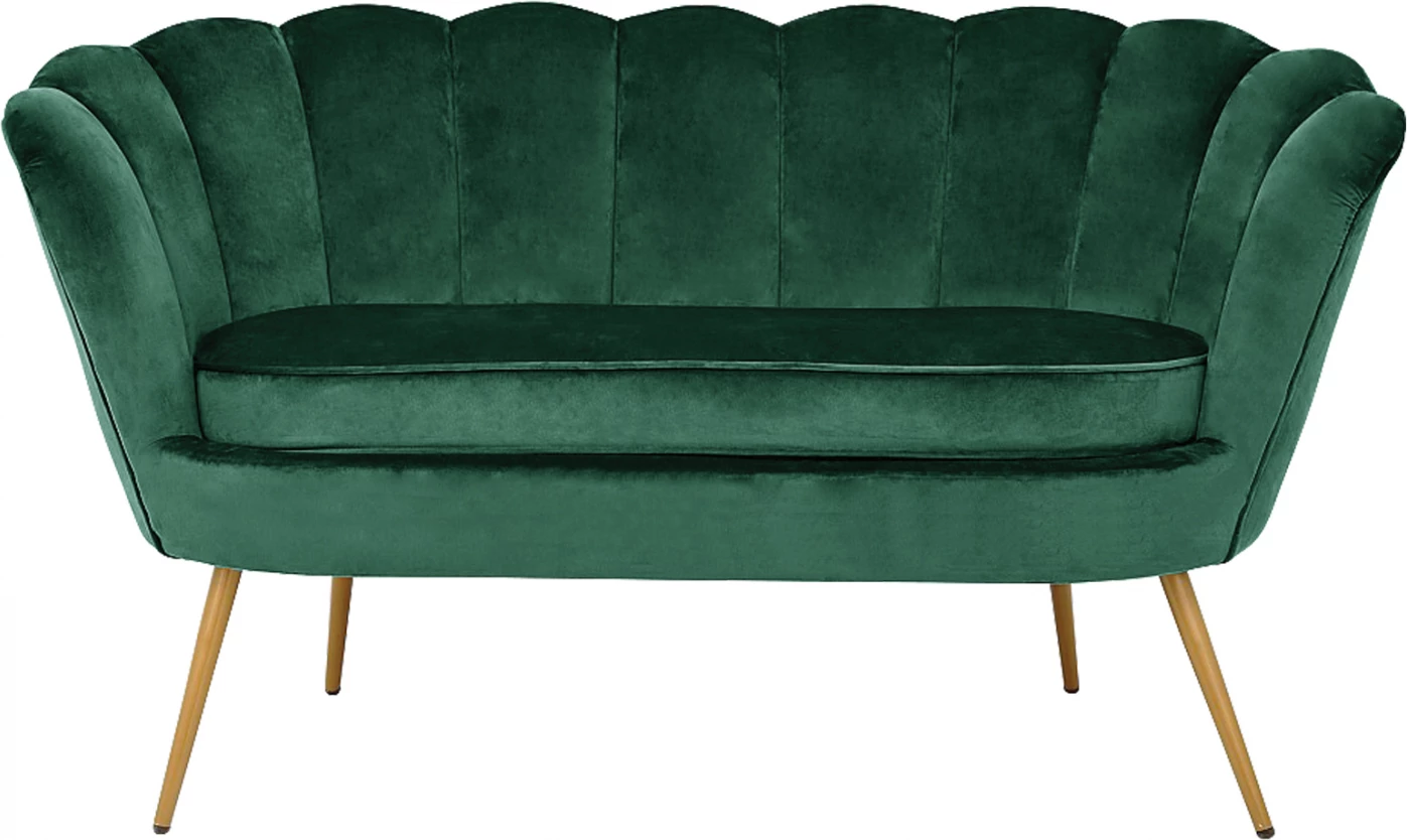 Dvosed iz žameta Coquille FH8627.03 v barvi žad z zlatimi nogami 130x77x83 cm