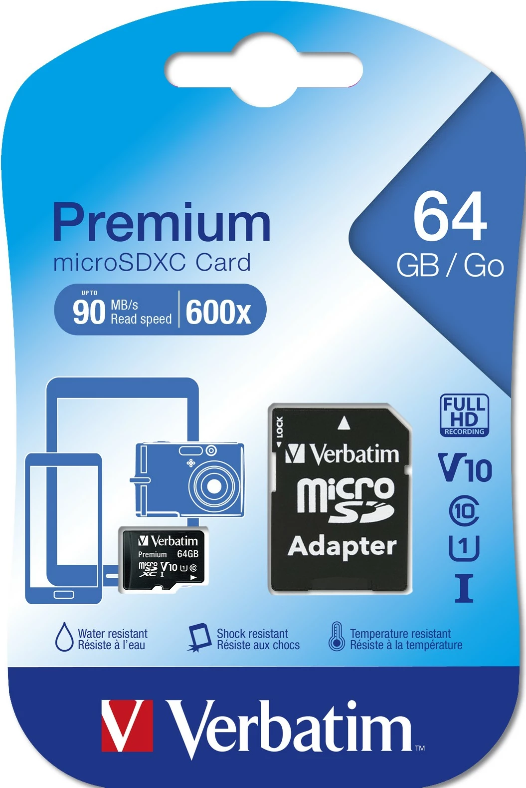 MicroSDXC kartica Verbatim 64 GB, Class 10, 90 MB/s, črna