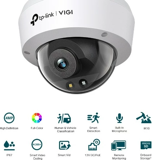 Dome varnostna kamera, TP-LINK VIGI C240, 4MP, 2,8 mm, bela