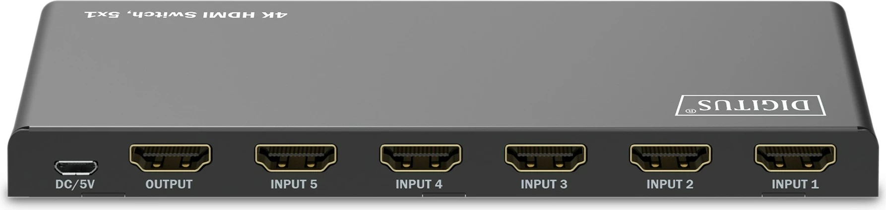 HDMI stikalo Digitus 4K, 5 v 1, HDMI, Micro‑USB, kovinsko, črno