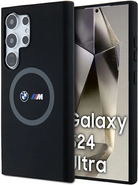 Silikonski ovitek z natisnjenim MagSafe obročem za Samsung Galaxy S24 Ultra, črn — BMW M