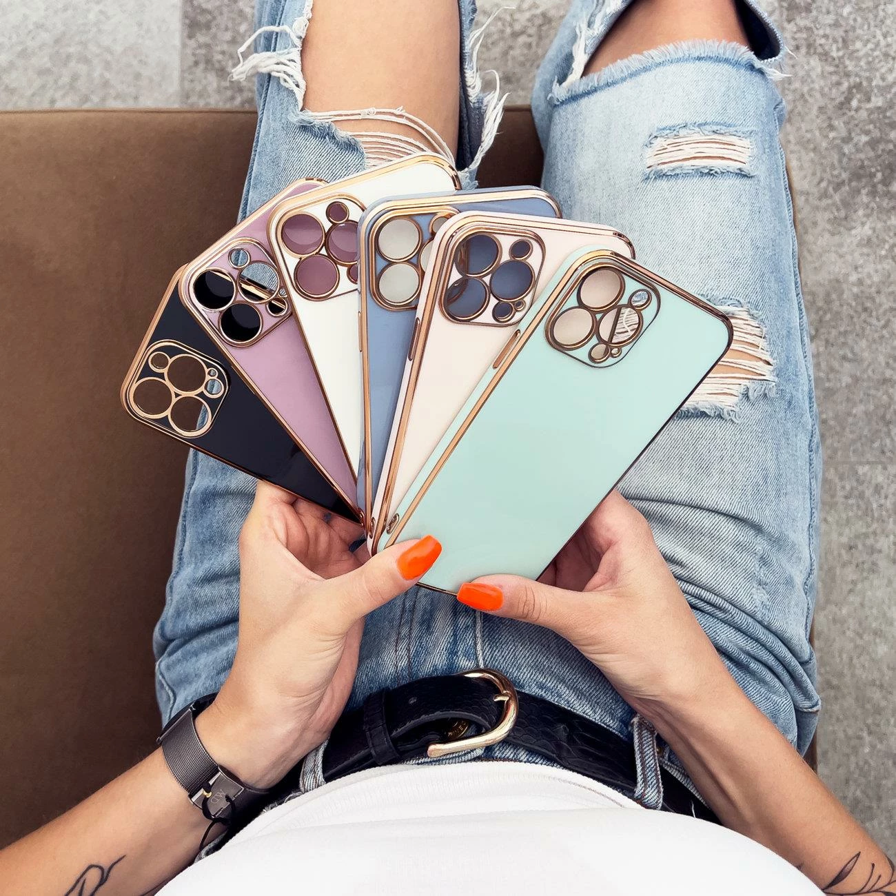 Ovitek Hurtel Fashion za Samsung Galaxy A12 5G, TPU, bel z zlato obrobo