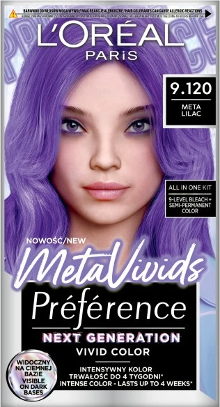 Barva za lase L'Oreal Paris Preference MetaVivids 9.120 Meta Lilac, za ženske, 1 kos