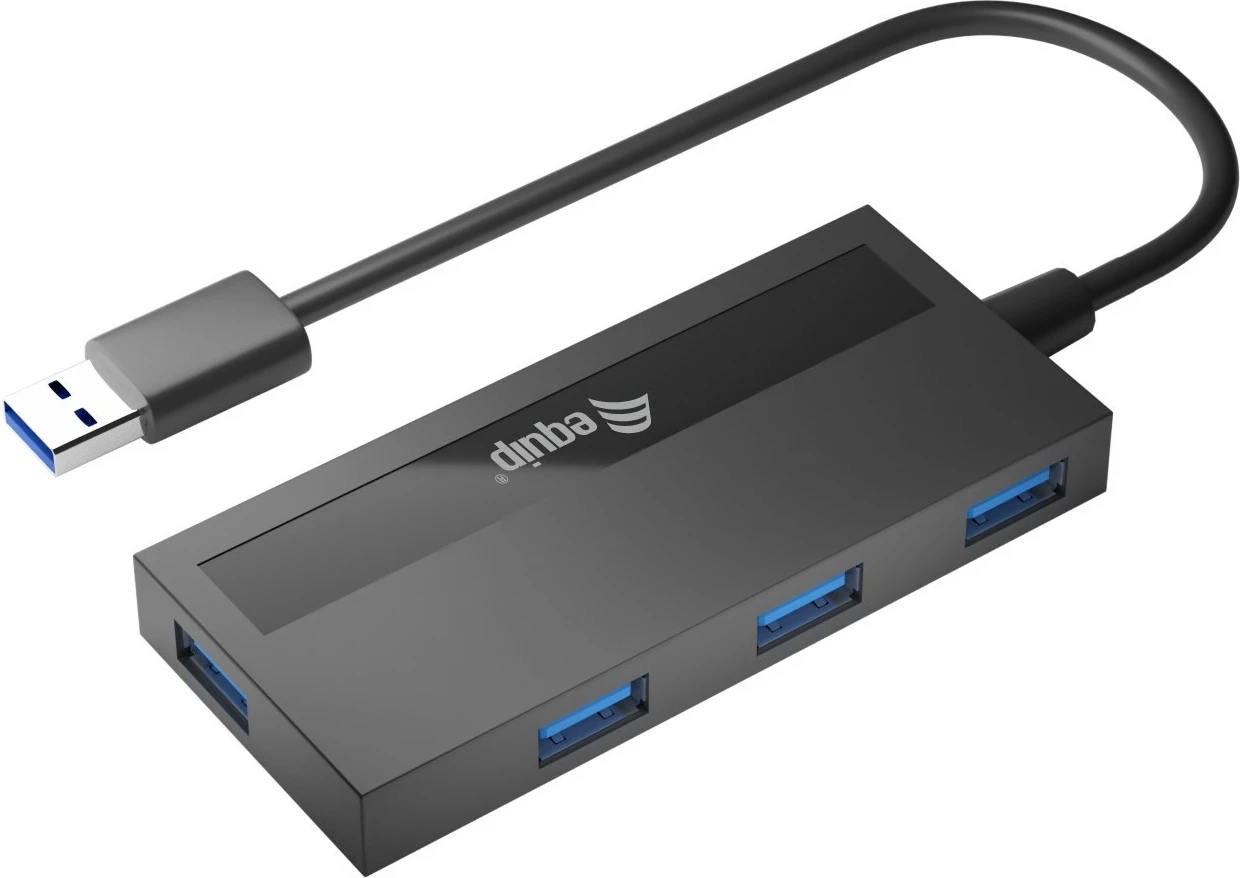 USB razdelilec 4 priključki, 4x USB 3.0 z USB-C adapterjem, Equip, črn