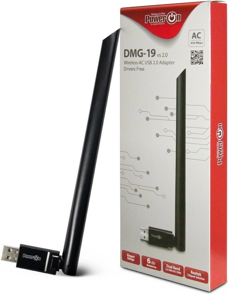 Wi‑Fi adapter Inter-Tech DMG-19, USB, 650 Mbit/s, črn