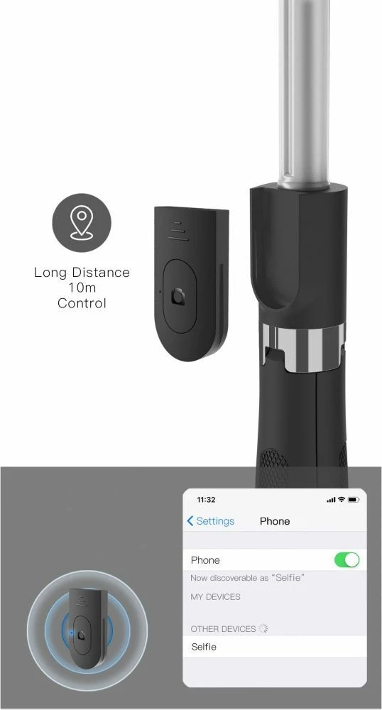 Selfie palica s trinožnikom, Bluetooth, za pametni telefon, 70 cm, črna Tech-Protect L01S