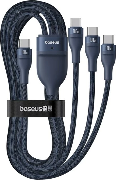 Kabel za hitro polnjenje Baseus Flash Series Type-C na C+C+C, 480 Mbps, 1,5 m, moder