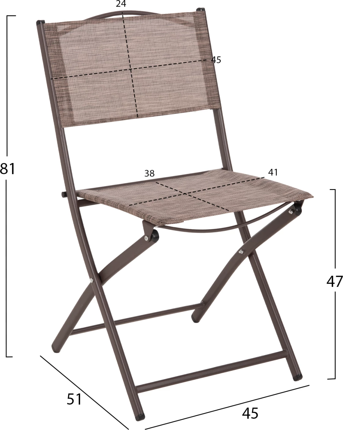 Zložljiv zunanji stol MAG FH5971.02 rjav kovinski-rjav textilene 45x51x81Hcm, set 4 kosov