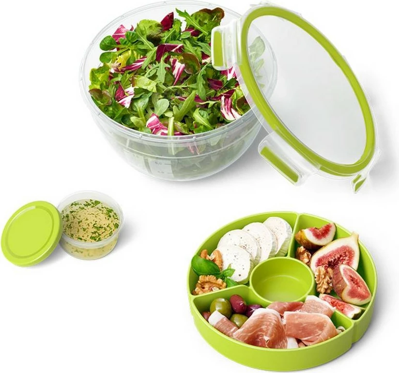 Posoda za solato, okrogla, 3 kosi, s zelenim pokrovom, 218 mm — Emsa Clip & Go N1060700